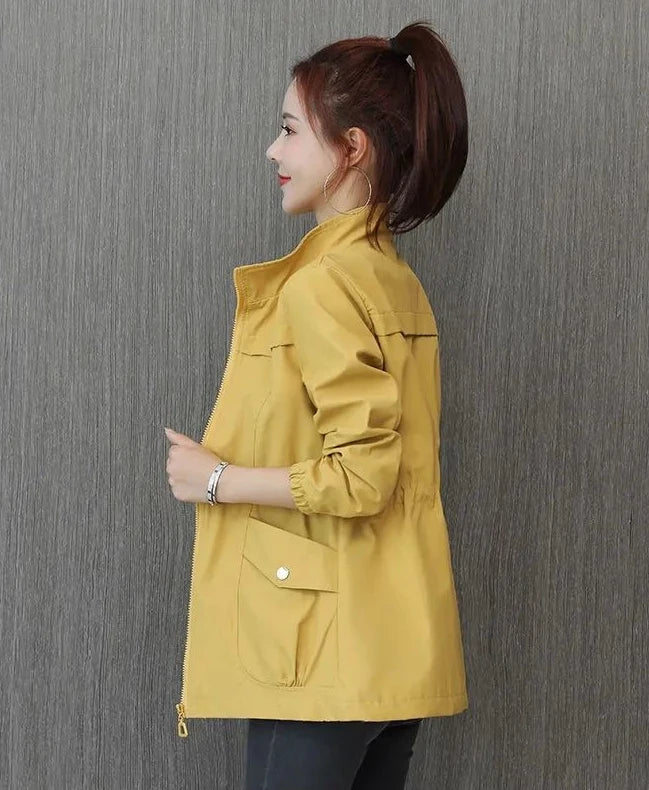 Women's Windbreaker Jackets Spring Autumn Drawstring Khaki Female Coat Modern Hot High Quality Great New in Outerwears Elegant