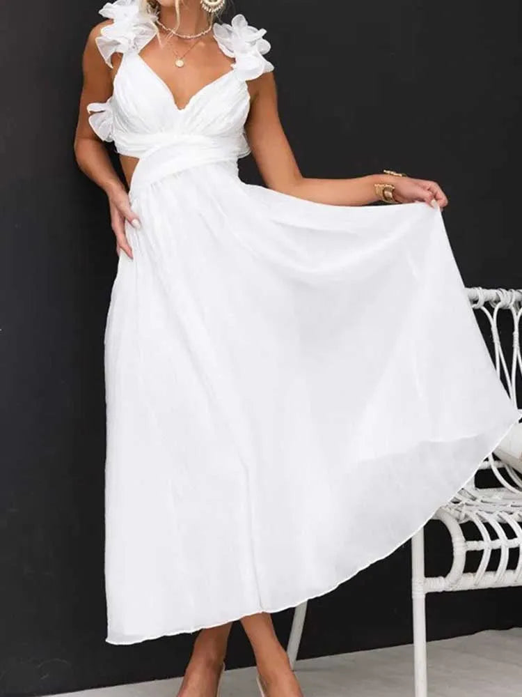 Sleeveless Dresses for Women Elegant Straps Pleated Dress Backless Summer Cotton Linen Dresses High Waist Wholesale Dropshipping