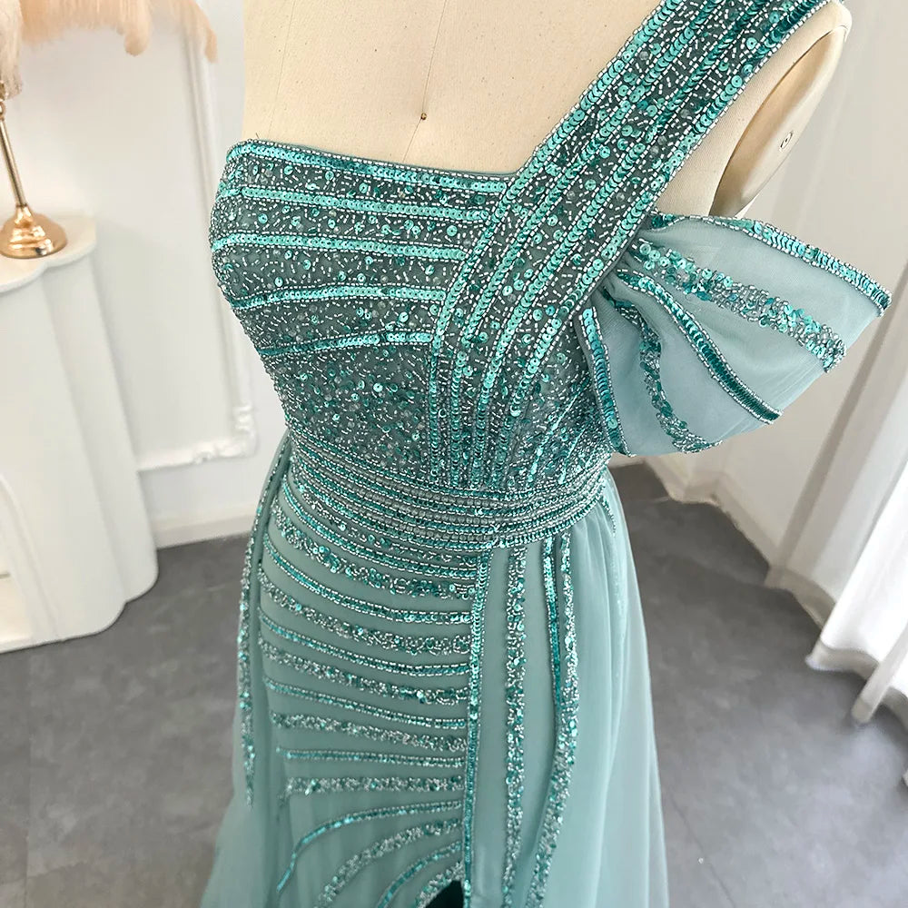 Sharon Said Luxury Dubai Evening Dresses with Overskirt Side Slit Lilac One Shoulder Wedding Formal Party Gowns SS016 Customized