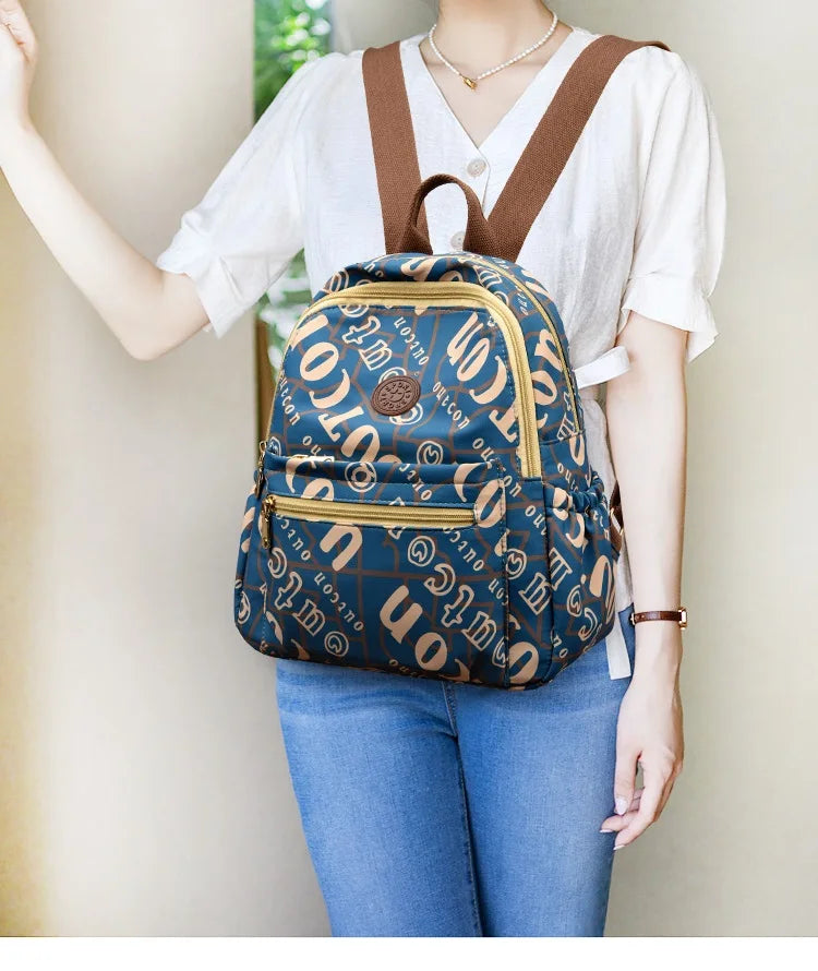 School Bag Women's Oxford Cloth Printed Casual Backpack Fashionable Large Capacity Lightweight Travel Versatile Backpack Backpac