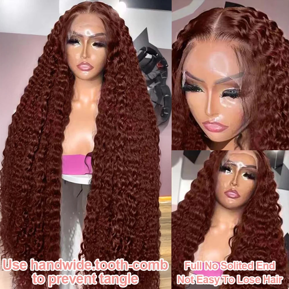 Deep Curly Human hair Wigs Chocolate Brown 13x4 13x6 Hd Lace Frontal Wig Colored Water Wave Lace Front Wig For Women 30 36 Inch