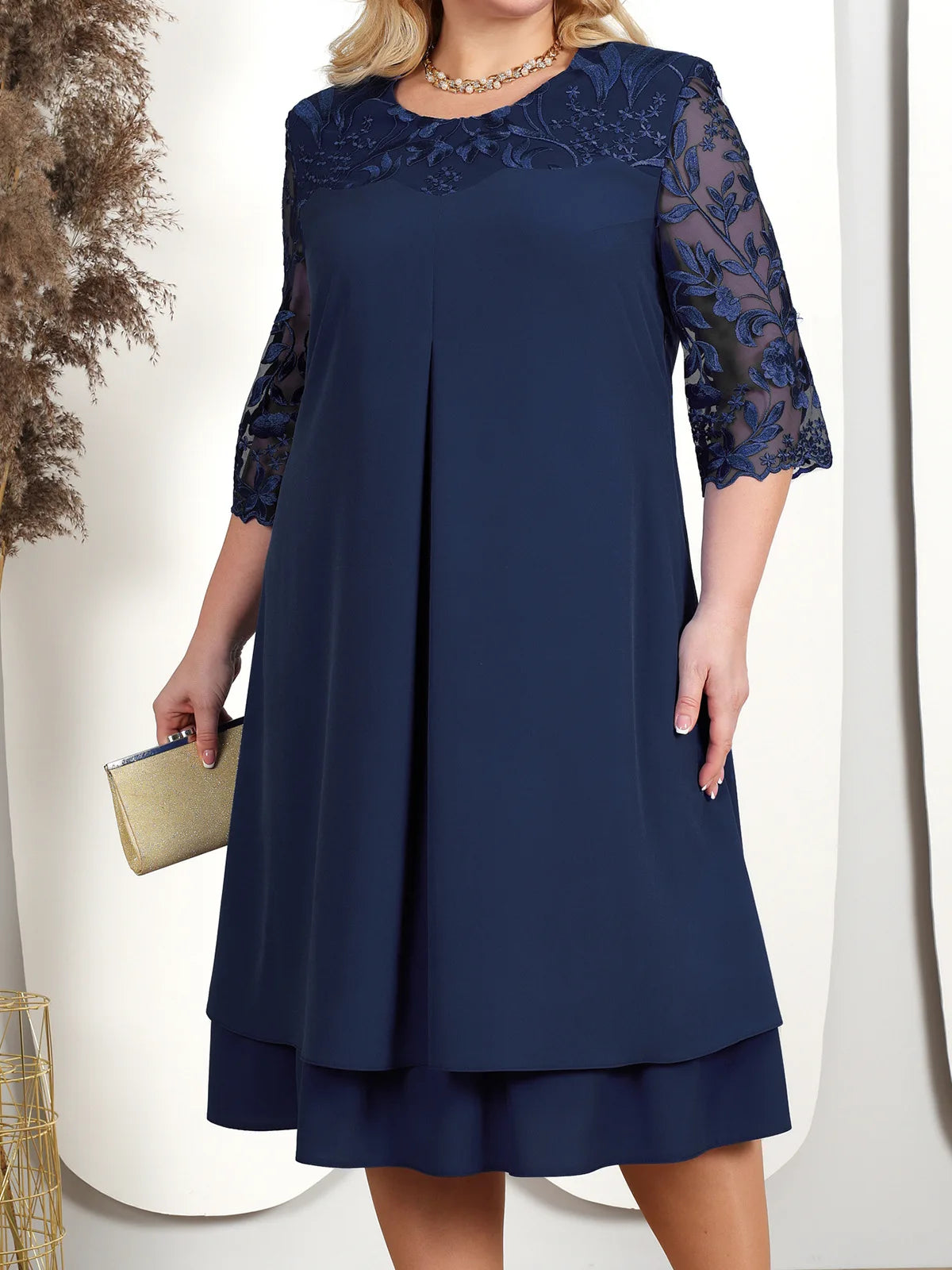 Plus Size Dresses For Women Elegant Embroidery Chiffon Prom Formal Wedding Evening Party Banquet Prom Women Clothing Vestidos