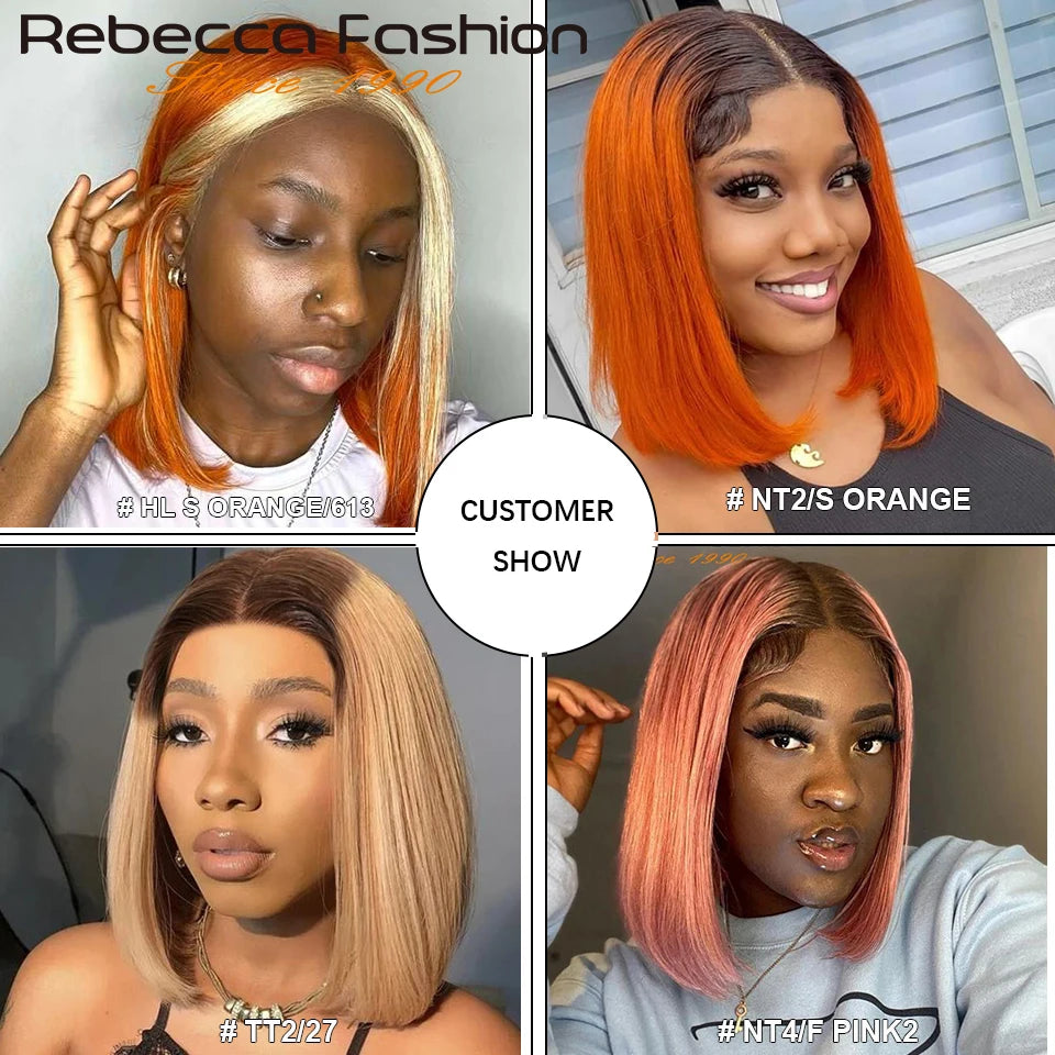 Colored Ombre Pink Bob T Part Lace Wigs Straight Human Hair Lace Front Wigs Pre Plucked Blonde Straight Lace Front Wigs