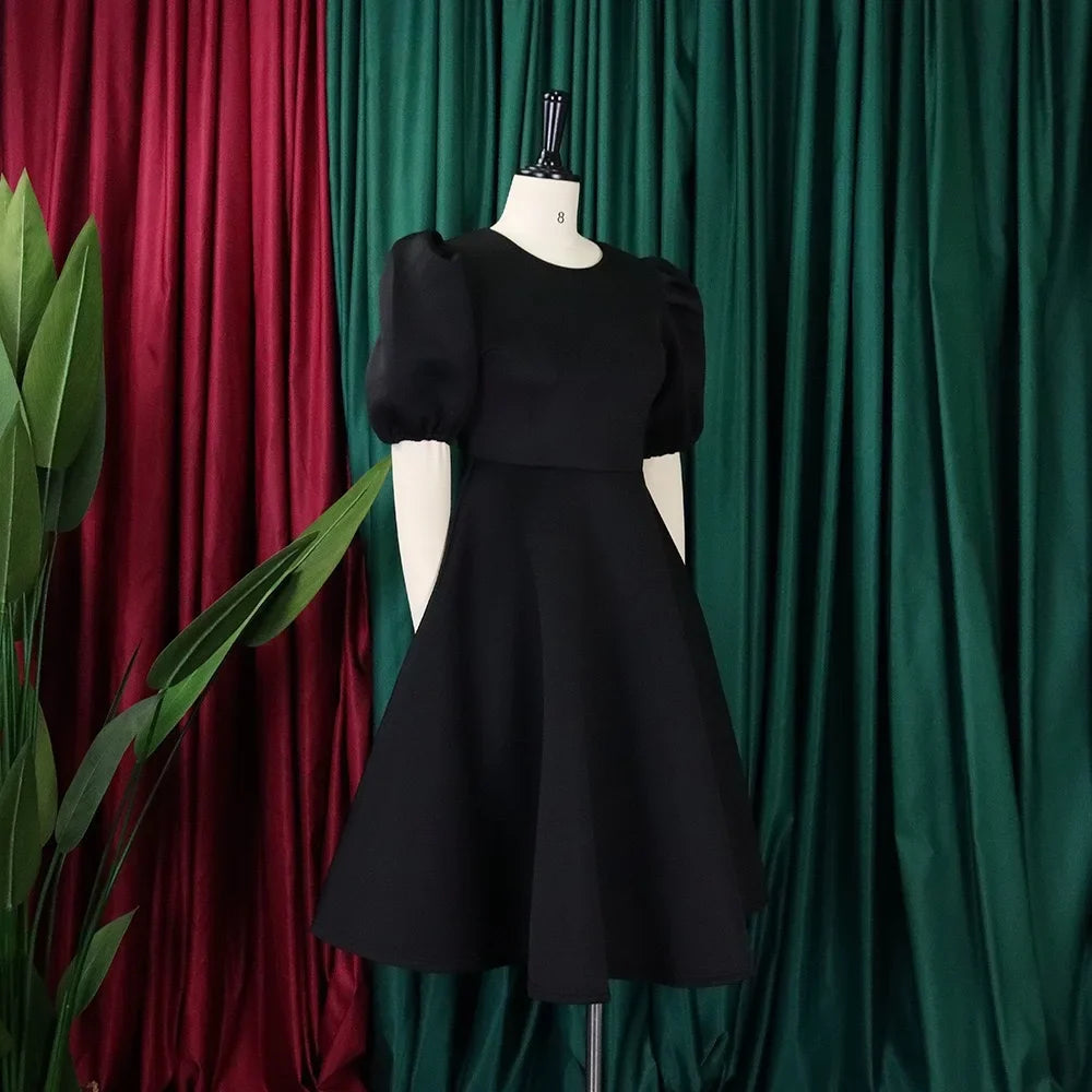 Elegant Dresses for Woman 2024 O Neck Short Sleeve High Waisted Pleated Mid Calf Luxury Female Birthday Party Dinner Vestidos