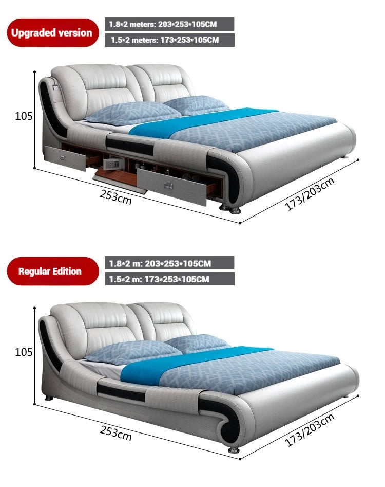 Queen Luxury Modern Double Bed Storage Multifonction Bedroom King Double Bed White Frame Smart Cama Box Casal Room Furniture