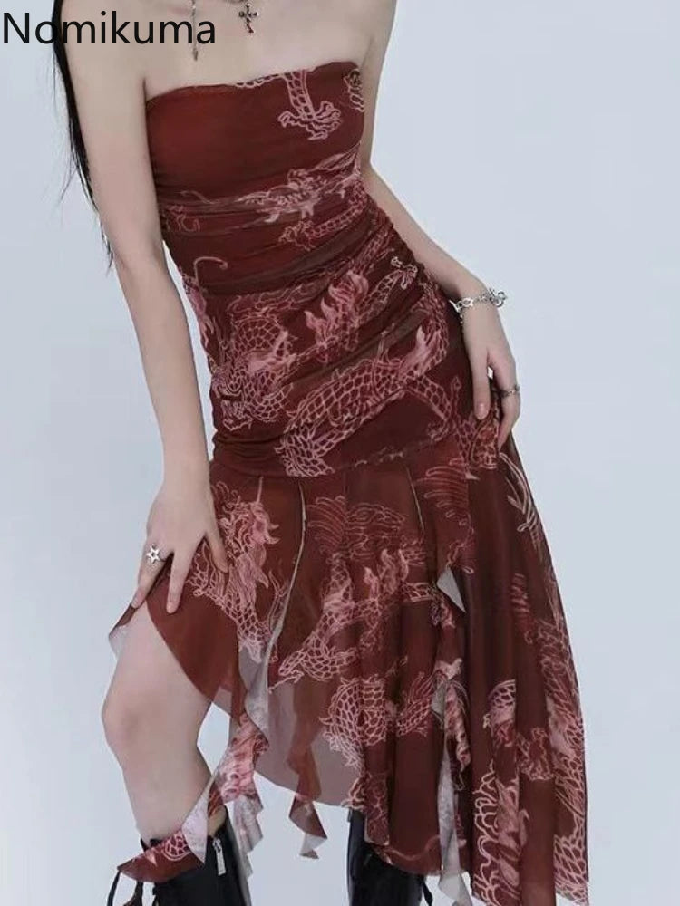 Sexy Dresses for Women 2025 Vestidos De Mujer Tunic Print Sleeveless Backless Robe Femme Fashion Summer Irregular Chiffon Dress