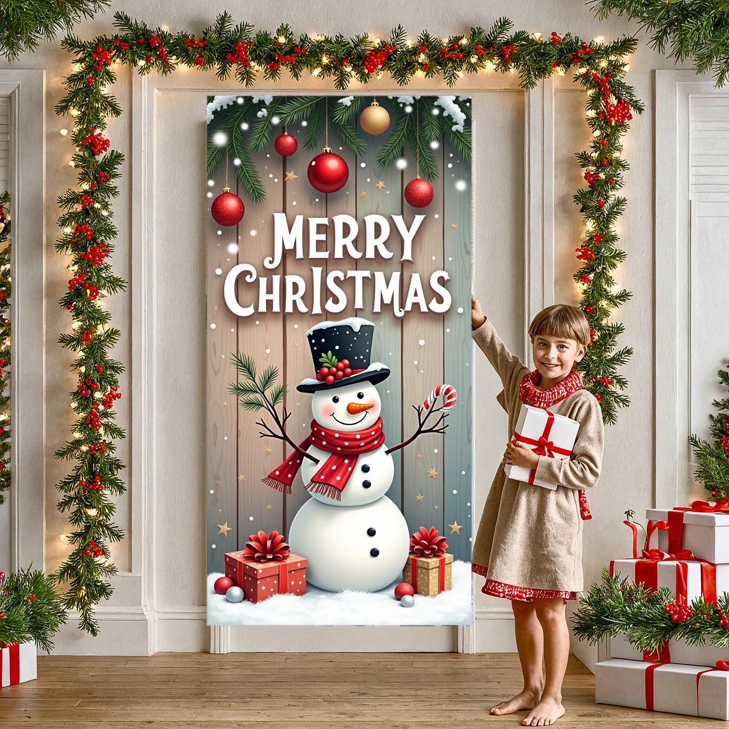 Christmas snowman Hanging Flag Door Banner Christmas Decorations For Home 2025 Ornaments Xmas Gifts Navidad New Year Decor 2026
