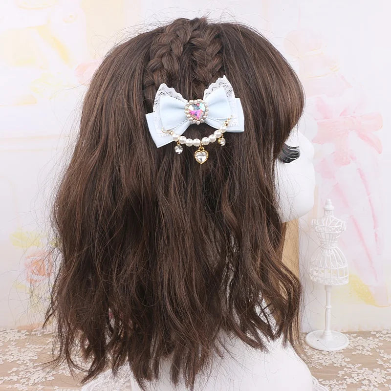 Accessories for Women Pearls Rhinestone Bow  Hair Clips for Women Bowknot Handmade Baroque Lolita Party Jewelry Gifts Y2K Girl