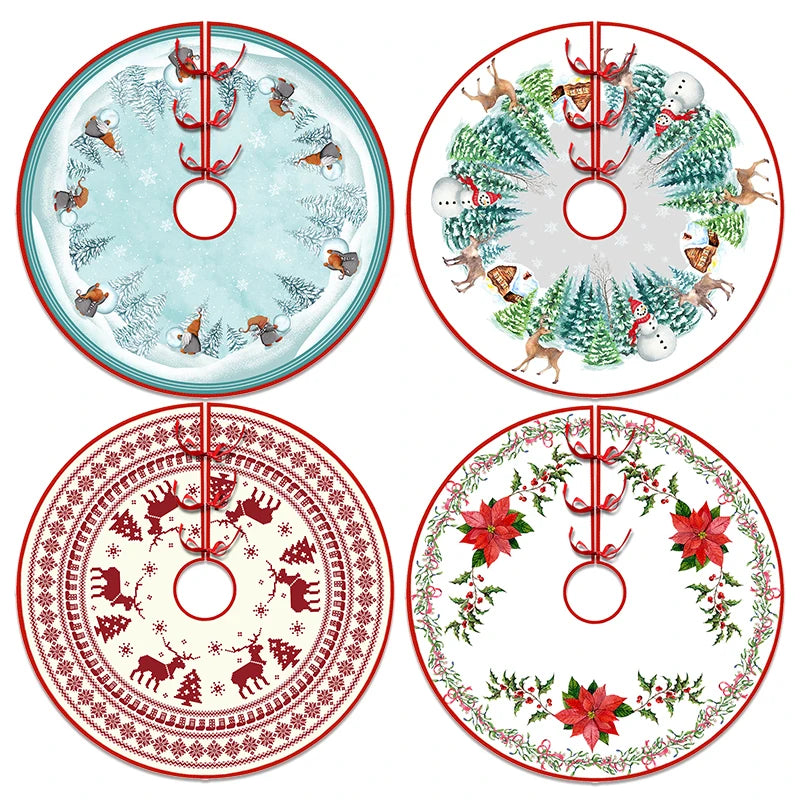 90/120cm Christmas Tree Skirt Mat Christmas Tree Foot Cover Santa Claus Snowflake Christmas Tree Carpet Base Mat Decorations