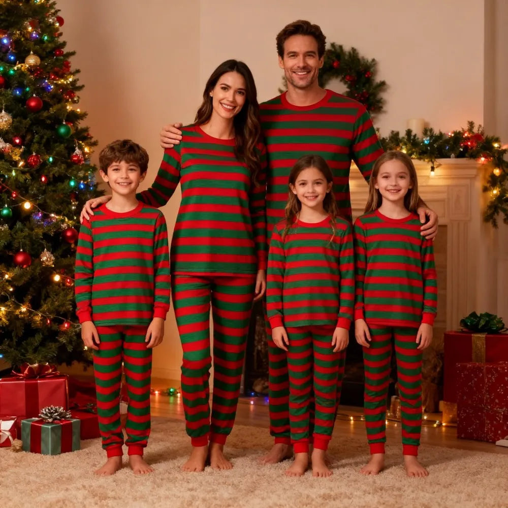 New Striped Family Matching Christmas Pajamas Mother Kids Pijamas Familiares Navidad Couples Matching Outfits Xmas Nightwear