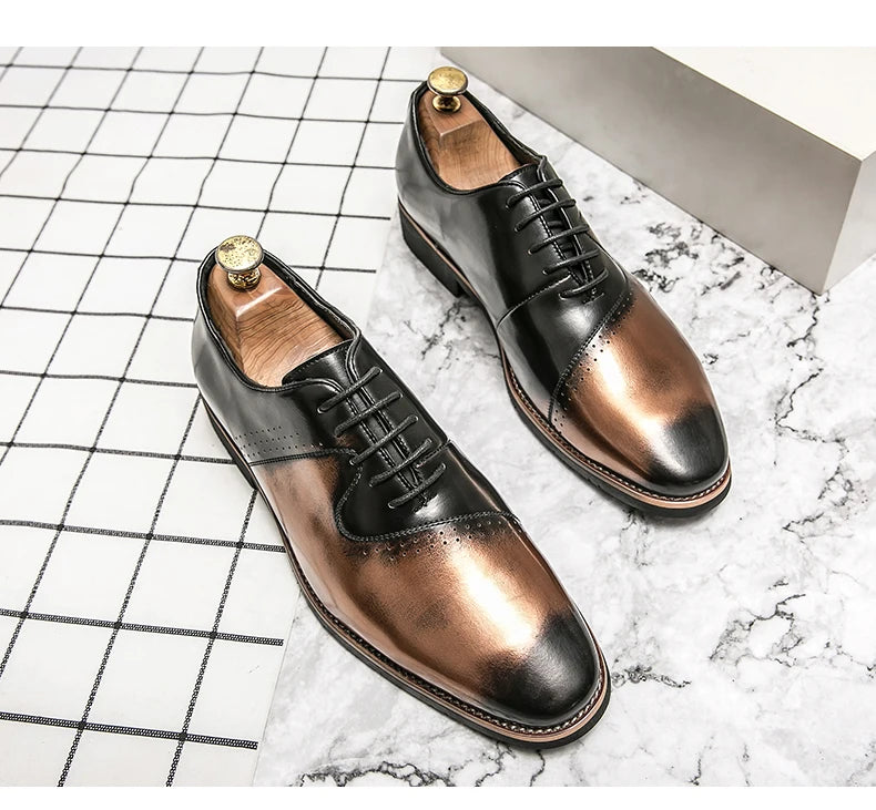 Shoes for men shoes leather shoes business dress shoes all-match casual shock-absorbing wear-resistant footwear black Plus