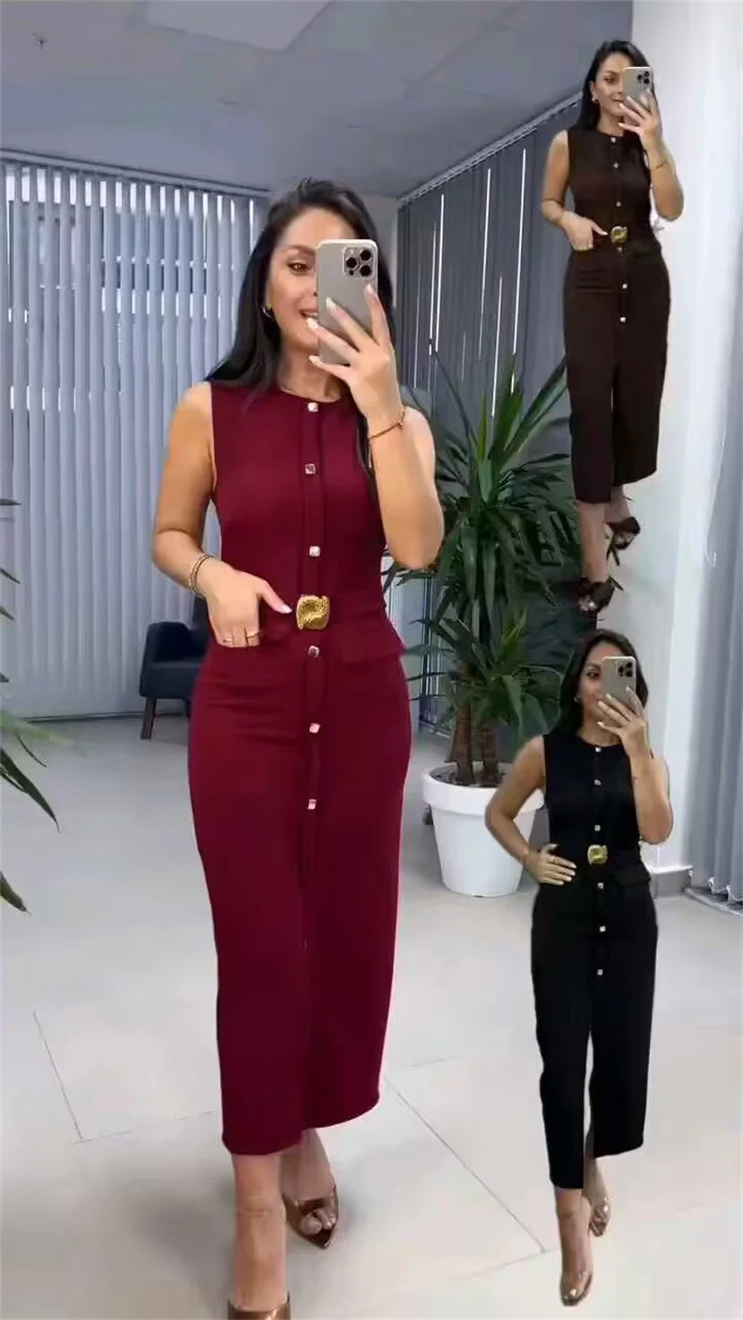 Women's Dress Black Long Dresses Spring Summer 2025 Button Up Sleeveless Sundress Vestidos Elegant Casual Women's Dresses