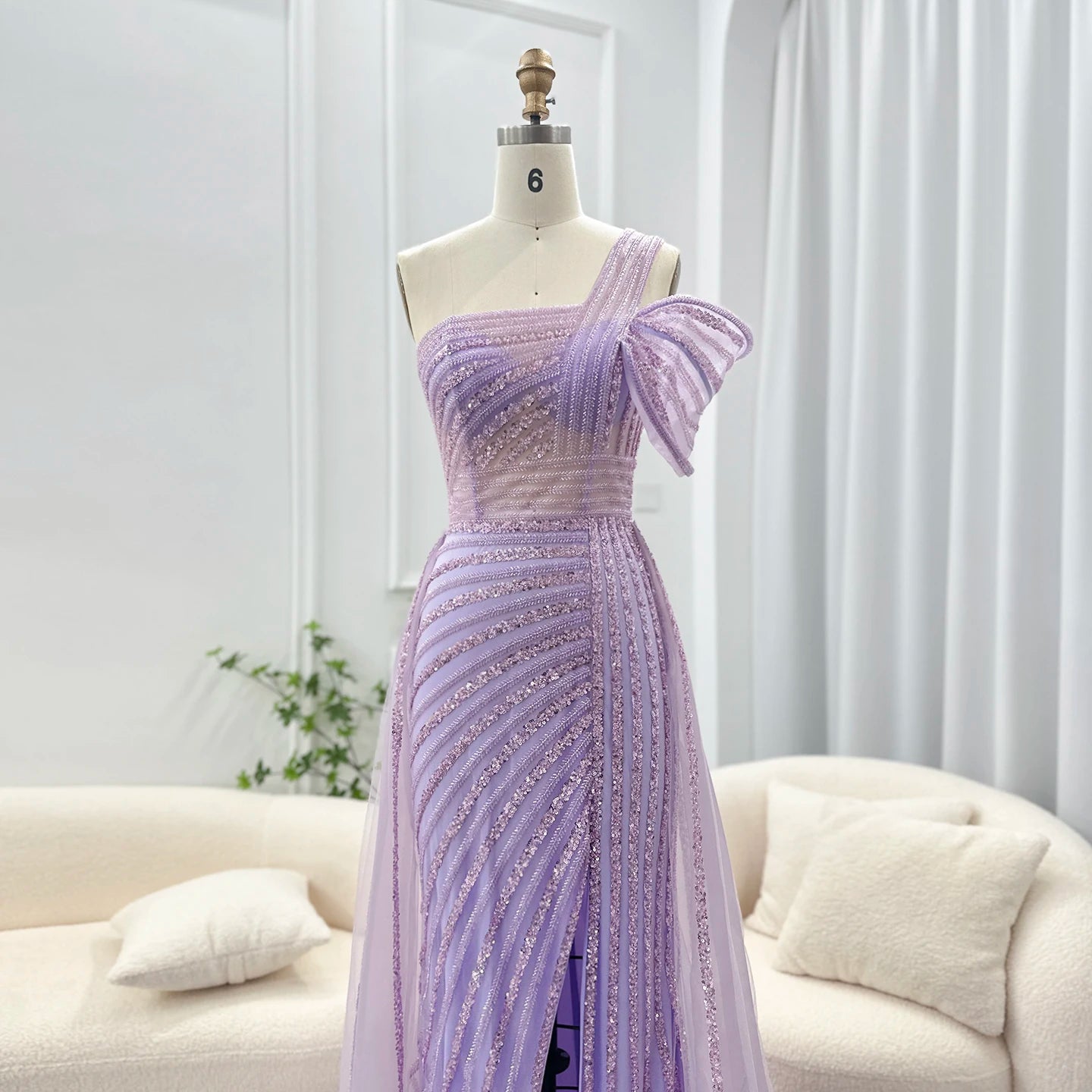Sharon Said Luxury Dubai Evening Dresses with Overskirt Side Slit Lilac One Shoulder Wedding Formal Party Gowns SS016 Customized