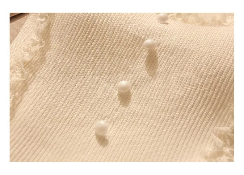 Korean Lace Patchwork Crop Top Women U-Neck Knitted Stretch Tank Top 2025 Summer Female White Lace Stretch Cami