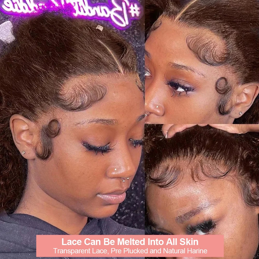 Deep Curly Human hair Wigs Chocolate Brown 13x4 13x6 Hd Lace Frontal Wig Colored Water Wave Lace Front Wig For Women 30 36 Inch