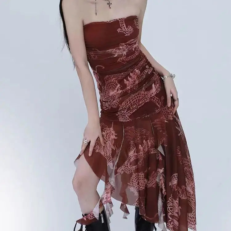 Sexy Dresses for Women 2025 Vestidos De Mujer Tunic Print Sleeveless Backless Robe Femme Fashion Summer Irregular Chiffon Dress