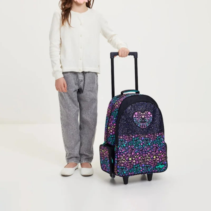 New Children'S Hot-Selling Schoolbag Female Cute High-Quality Black Cat Flower Pencil Case Lunch Bag Trolley Bag Back To School