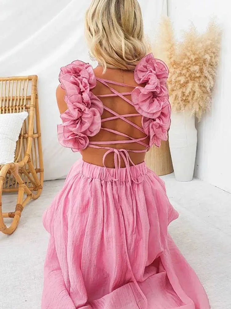 Sleeveless Dresses for Women Elegant Straps Pleated Dress Backless Summer Cotton Linen Dresses High Waist Wholesale Dropshipping