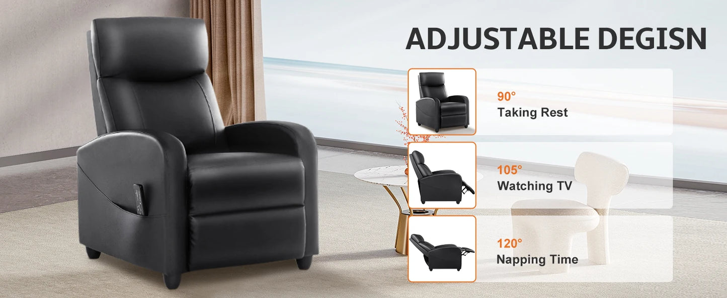 JHK Recliner Chair Massage Sofa Fabric Theater Lumbar Support Adjustable Modern Padded Seat Backrest Living Room Home Grey