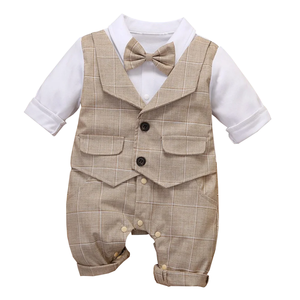 3-24M Formal Anniversary Dress Toddler Child Cotton Party Suit Infant Plaid Outfit Clothes Newborn Boy Vest Romper Baby Birthday