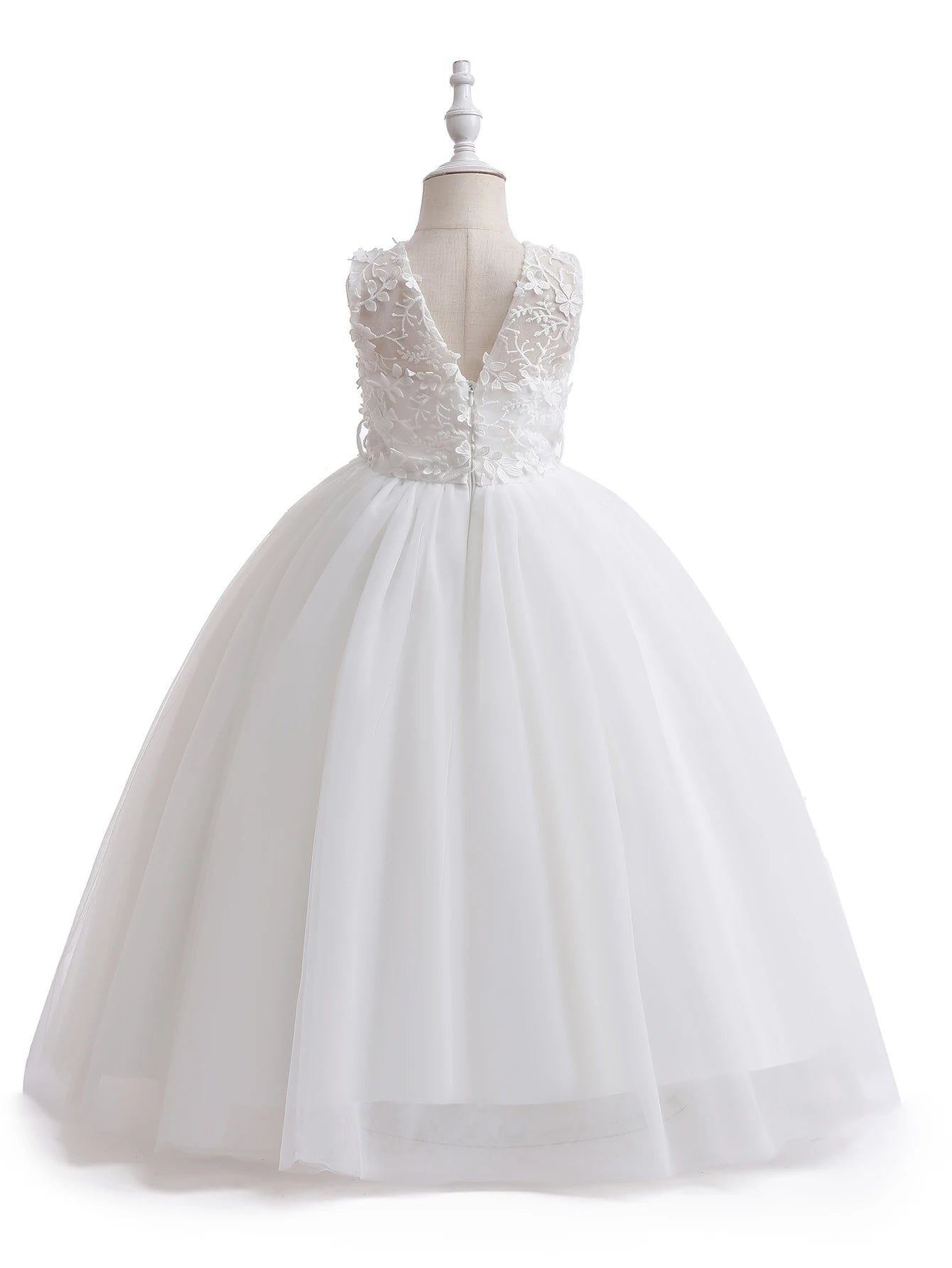 Children's Girs' Dresses for Eid Tulle Satin White Floral Girl's Dress Design for Wedding Party Princess Costume