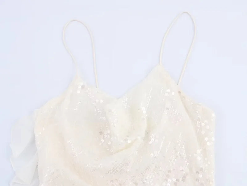 MUJER 2025 Sequin Mini Dress Woman Sexy Slip Party Dresses for Women Summer Backless Women's Dress Straps Beach Short Dresses