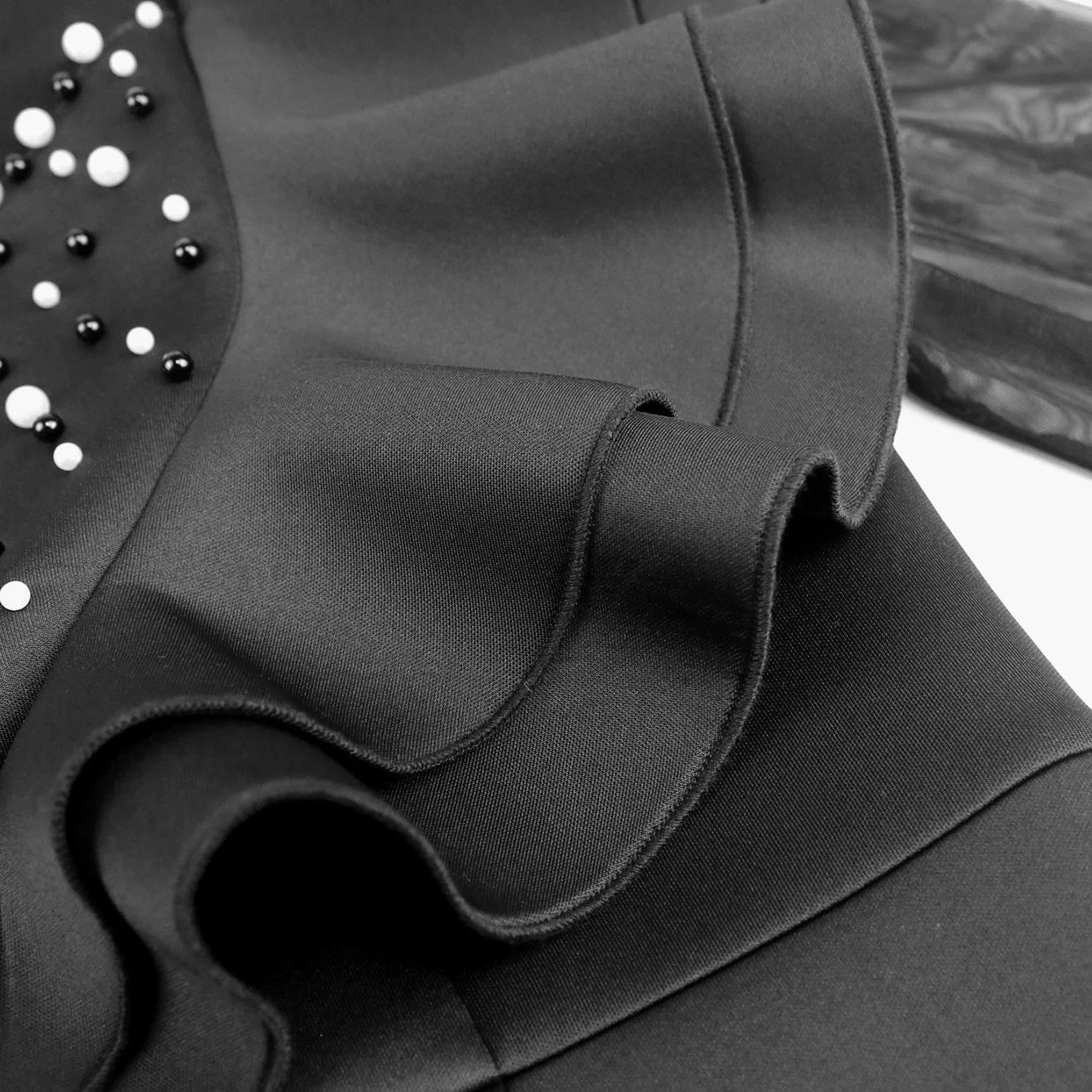 Elegant Dresses Woman 2024 Luxury O Neck Transparent Beaded Ruffles Full Sleeve Sheath Package Hips Mid Calf Birthday Party Robe