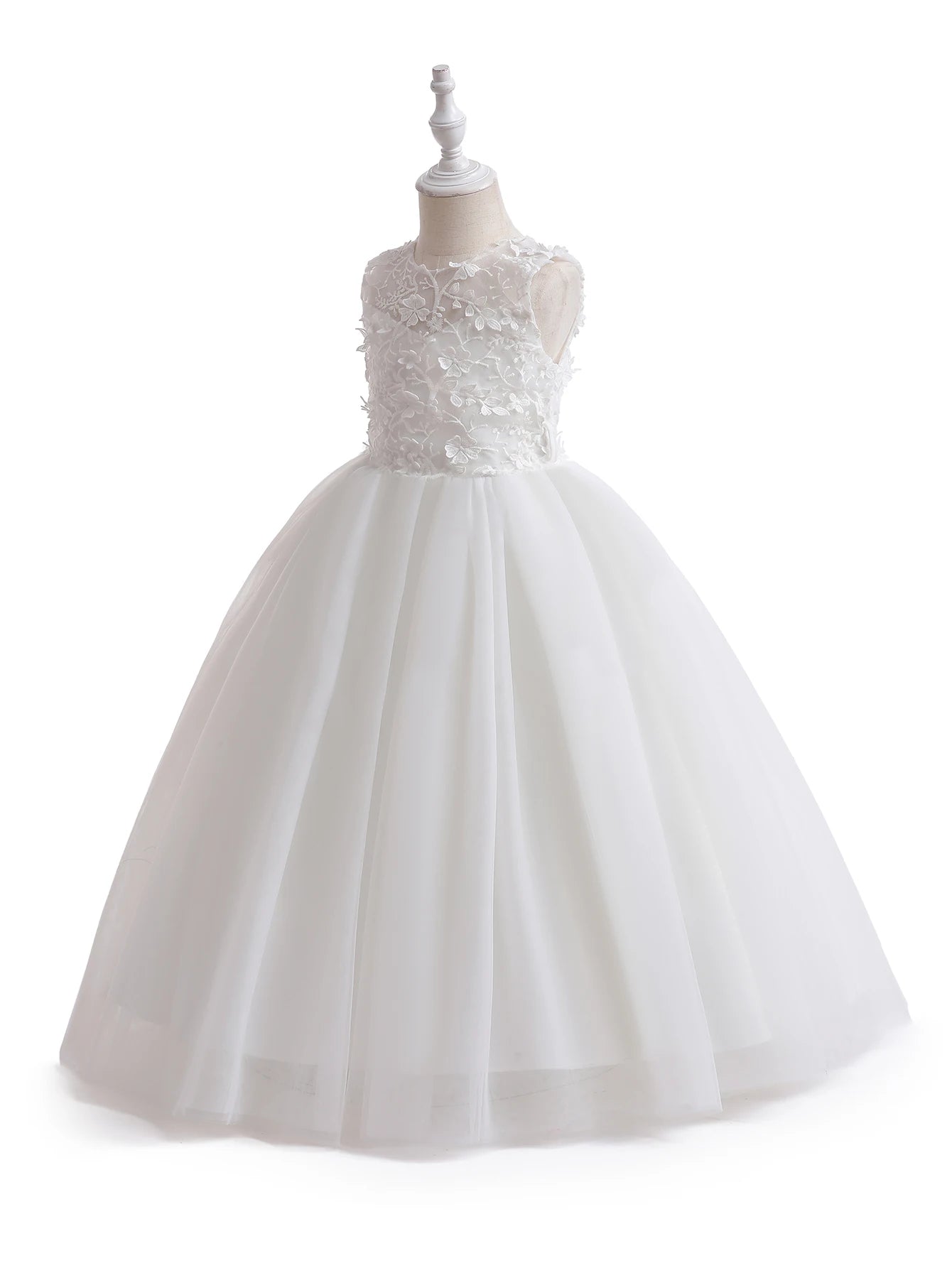 Children's Girs' Dresses for Eid Tulle Satin White Floral Girl's Dress Design for Wedding Party Princess Costume