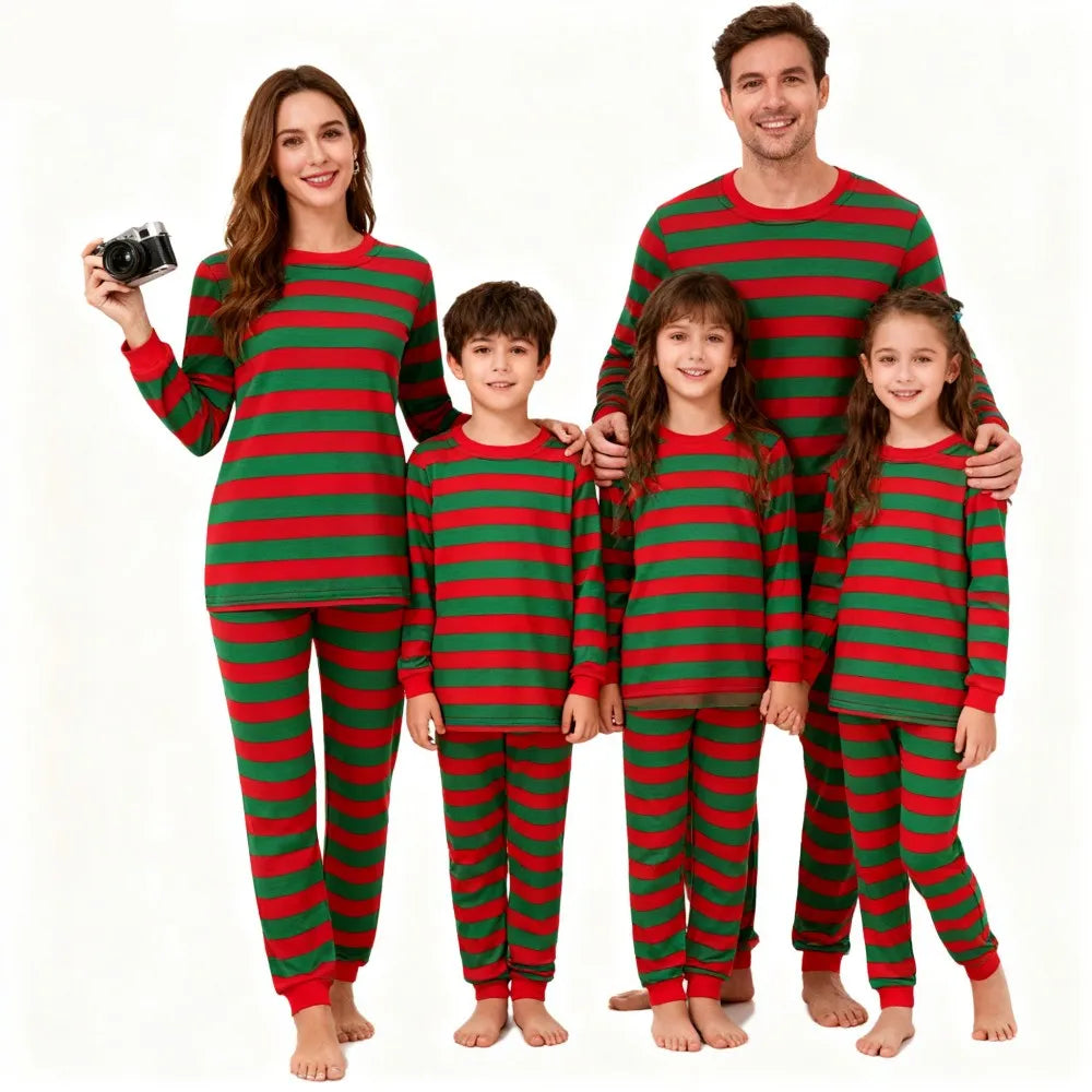 New Striped Family Matching Christmas Pajamas Mother Kids Pijamas Familiares Navidad Couples Matching Outfits Xmas Nightwear