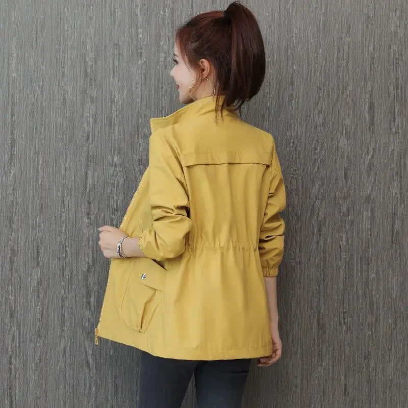 Women's Windbreaker Jackets Spring Autumn Drawstring Khaki Female Coat Modern Hot High Quality Great New in Outerwears Elegant