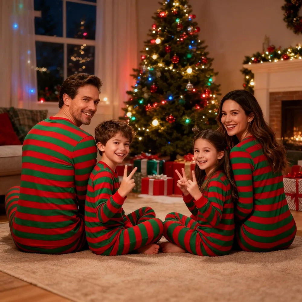 New Striped Family Matching Christmas Pajamas Mother Kids Pijamas Familiares Navidad Couples Matching Outfits Xmas Nightwear