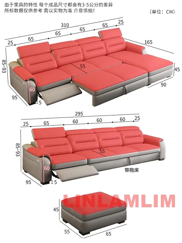 Linlamlim Multifunctional Convertible Sofa Bed With Eletric Recliner, Folding Sofa Cama With Power Reclining Seats & Storage Box