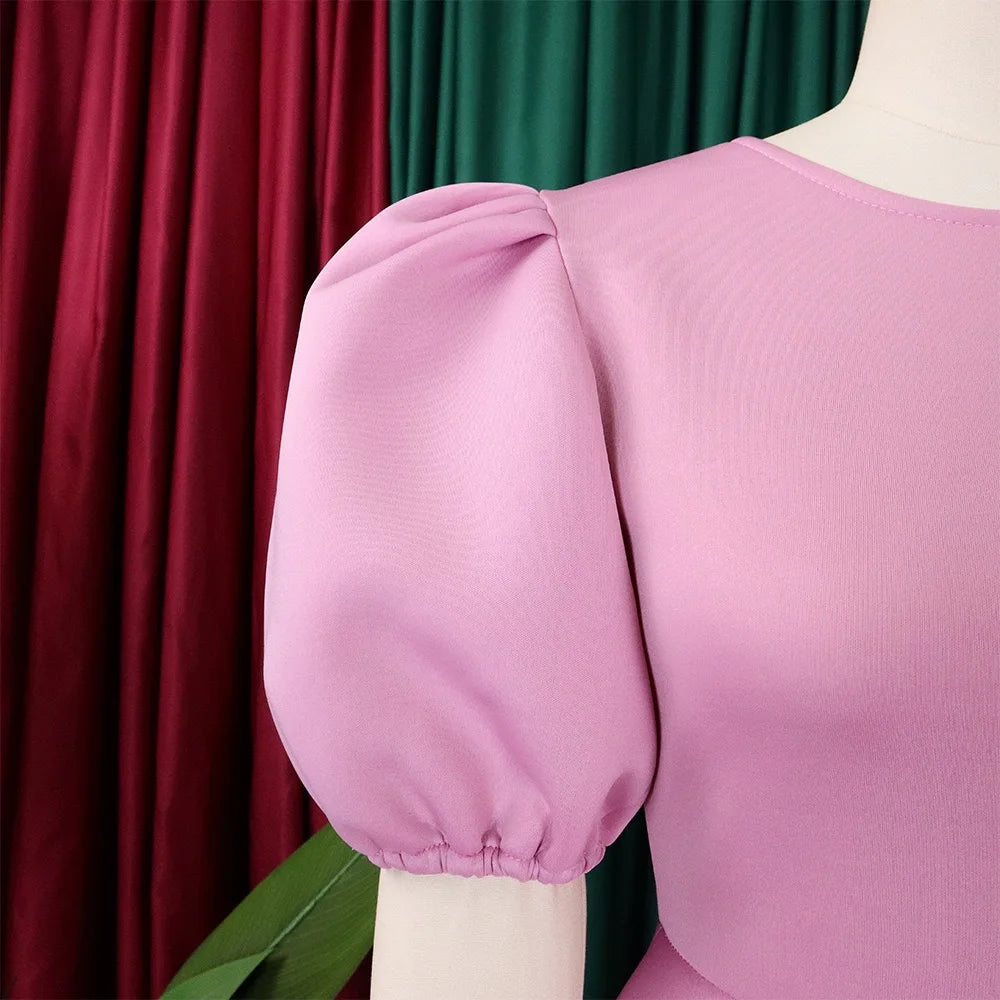 Elegant Party Dresses for Women O Neck Short Sleeve High Waisted Pleated Knee Length Fashion Ladies Birthday Dinner Vestidos Hot