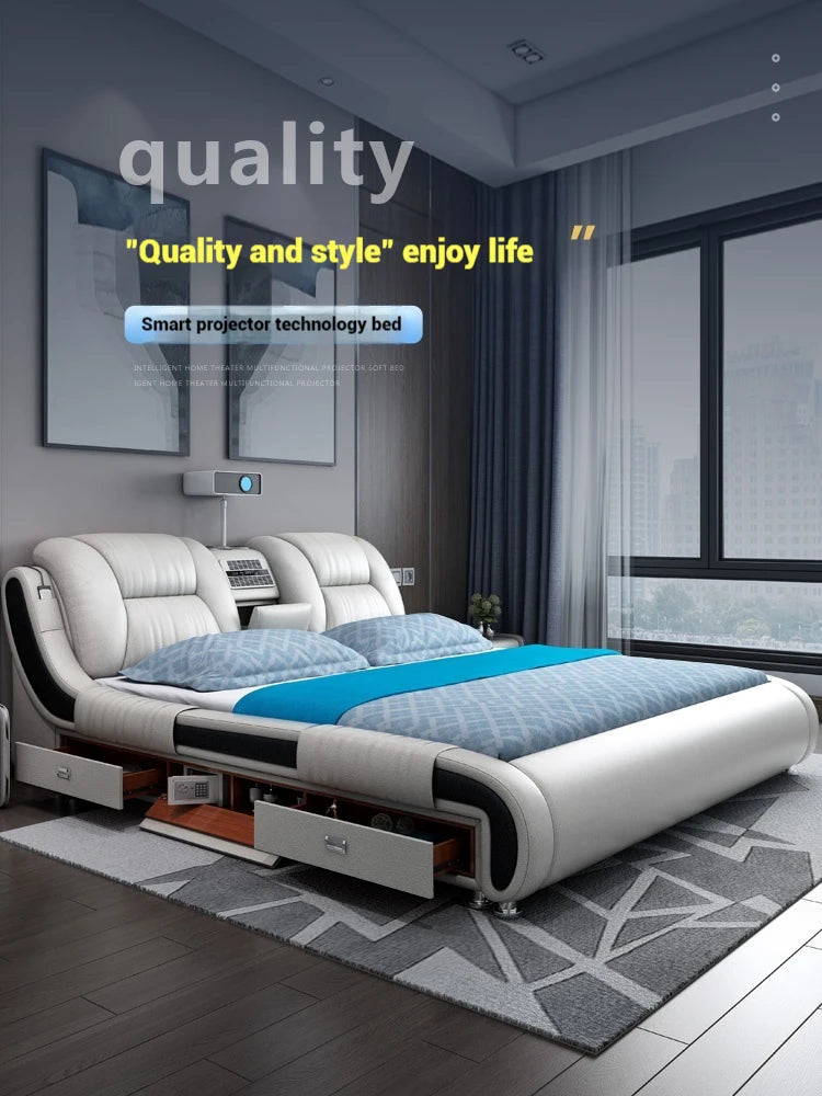 Queen Luxury Modern Double Bed Storage Multifonction Bedroom King Double Bed White Frame Smart Cama Box Casal Room Furniture