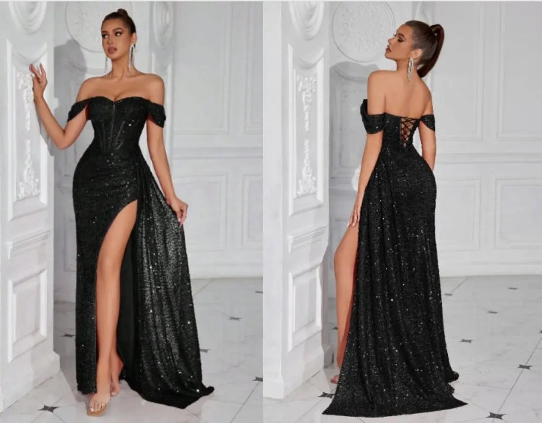New Sexy Strapless Beading Slit Evening Dresses Women's Fashionable Slim Gowns for Special Occasions15