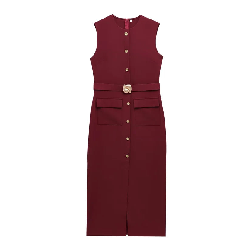 Women's Dress Black Long Dresses Spring Summer 2025 Button Up Sleeveless Sundress Vestidos Elegant Casual Women's Dresses