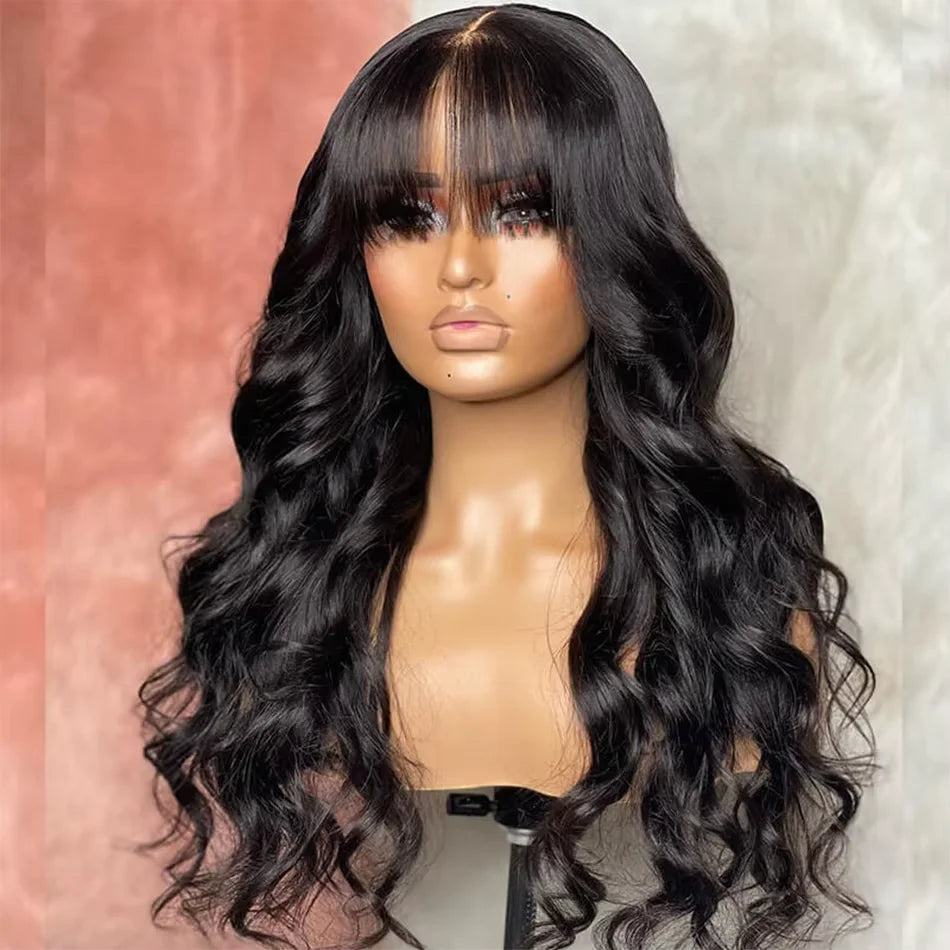 Silkwave Body Wave Human Hair Wigs with Bangs 3x1 Middle Part Lace Scalp Wig For Black Women Brazilian Remy Hair Fringe Wig