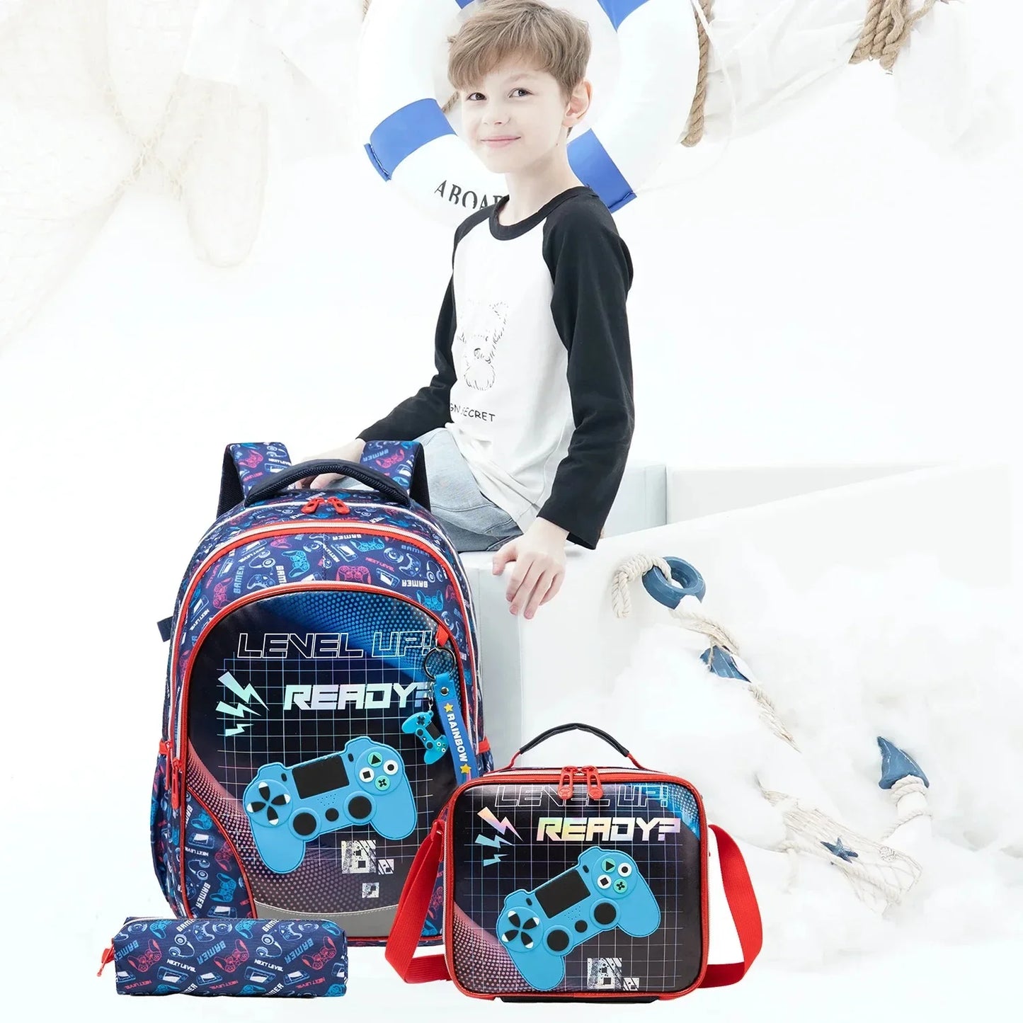 Children's School Bag for Boys Waterproof Backpack Set with Thermal Bag School Boy Backpack Elementary Student Shoulder Bag