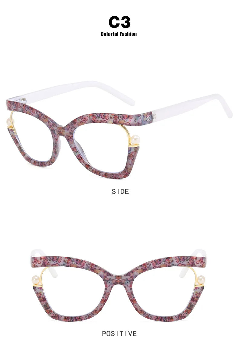 Vintage Brand Designer Pearl Cat Eye Optical Glasses Men Women Trendy Luxury Computer Anti-Blue Light Protection Spectacle Очки