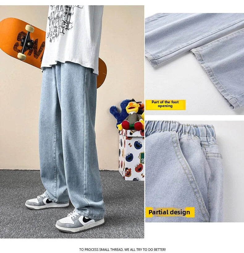 Jeans men's four-season new mopping straight loose wide legs trendy casual handsome comfortable trousers