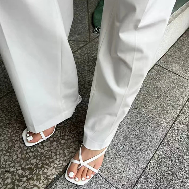 2025 Summer Women Clip Toe Slippers Fashion Dress Slide Shoes Ladies Elegant High Heel Footwear