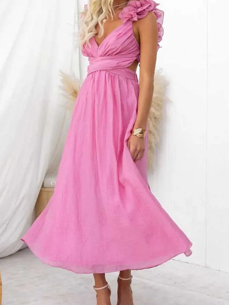 Sleeveless Dresses for Women Elegant Straps Pleated Dress Backless Summer Cotton Linen Dresses High Waist Wholesale Dropshipping