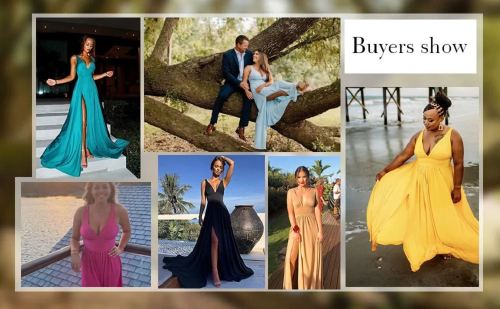 Women Evening Dresses 2025 Sister Group Sexy Split V Neck Backless Sleeveless Formal Wedding Party Prom Gowns Bridesmaid Vestido