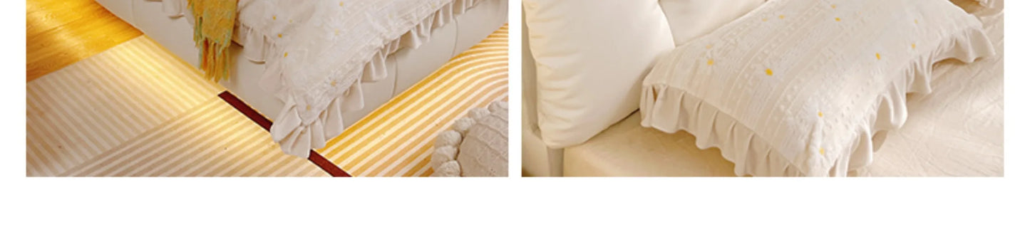 Pretty Elegant Double Bed Frame Mattress White Comferter Bed Queen Size Cama Matrimonial Bedroom Furniture