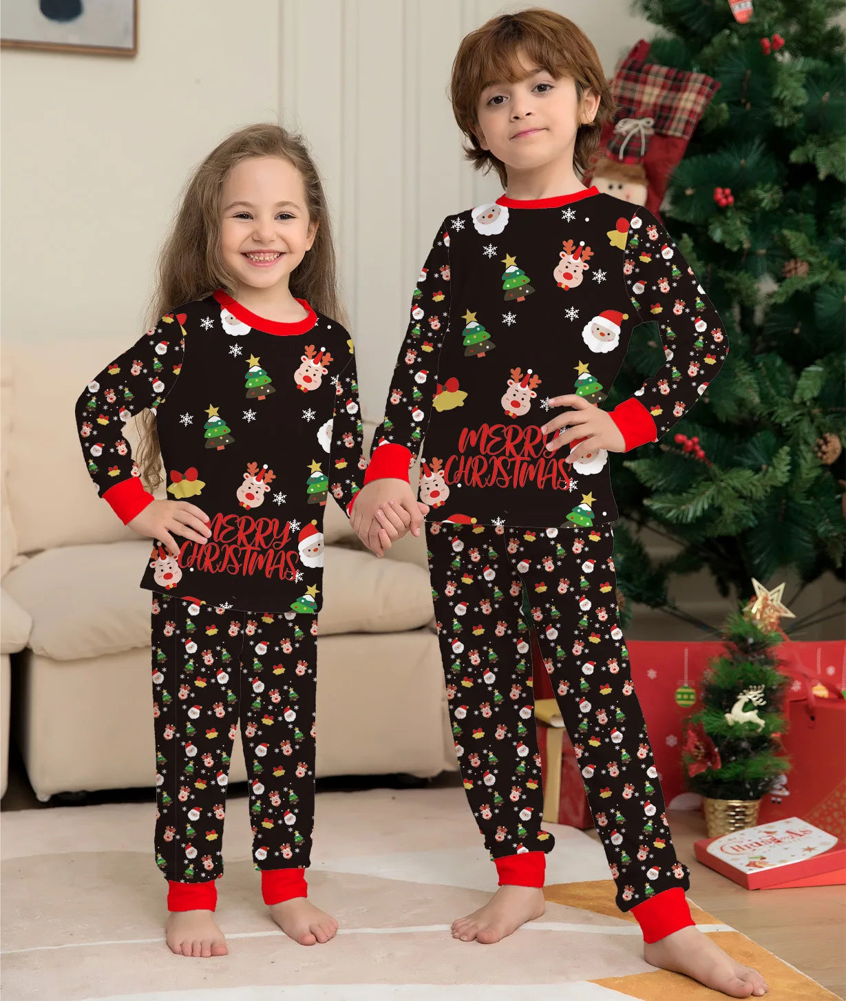 Xmas Matching Family Pajamas Set 2025 Xmas Green Cotton Print Pjs Adult Child Clothing Outfit set Baby Jumpsuit+Dog Clothes