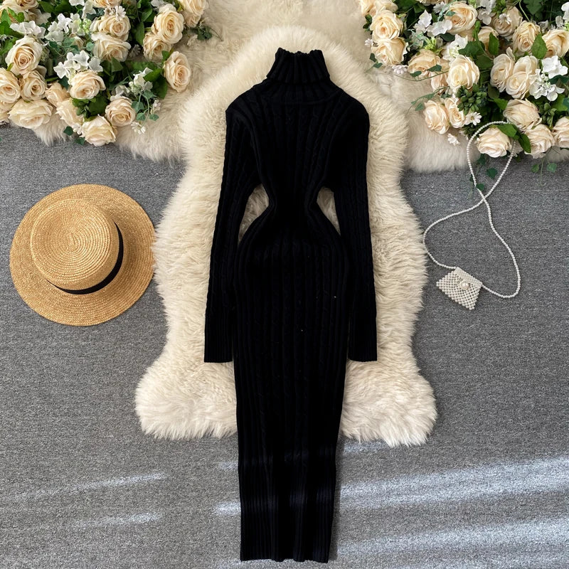 Seoulish Autumn Winter Twist Women's Wrap Knitted Dresses Long Sleeve Sheath Knitwear Office Bodycon Dress Female 2025 New