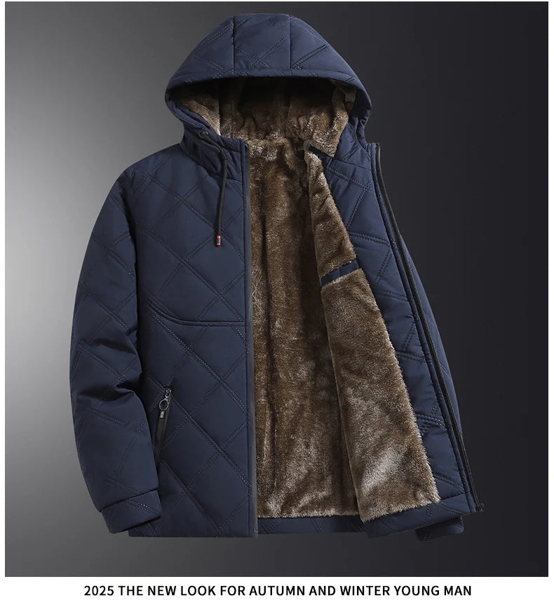 Men's hooded warm short jacket winter zipper pocket jacket outdoor sports and leisure work clothes windproof cotton jacket