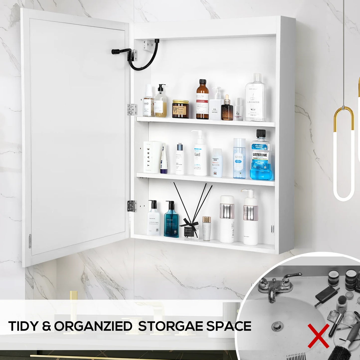 VOWNER Bathroom Medicine Cabinet with LED Lights and Mirror,  with Adjustable Shelf, Defogger, Memory 3-Color Mode, Dimmer