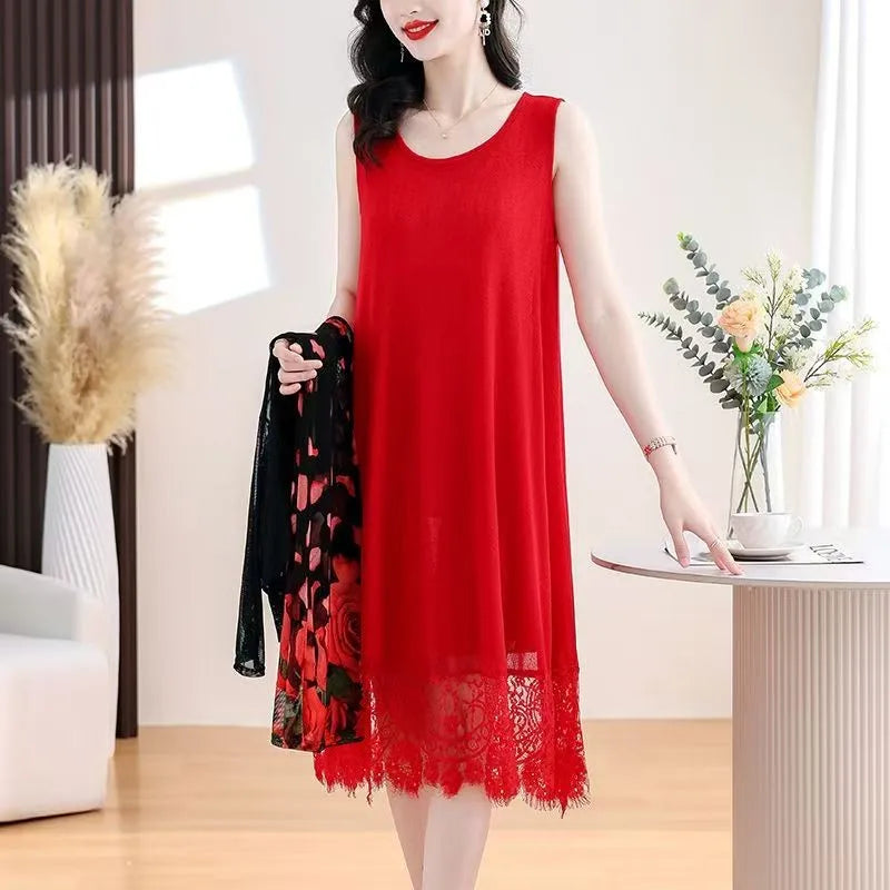 Women's Sleeveless Lace-Hemmed Dresses Multi-Color Summer Elegance for Day-to-Night 2025 Summer Plus Size Clothing
