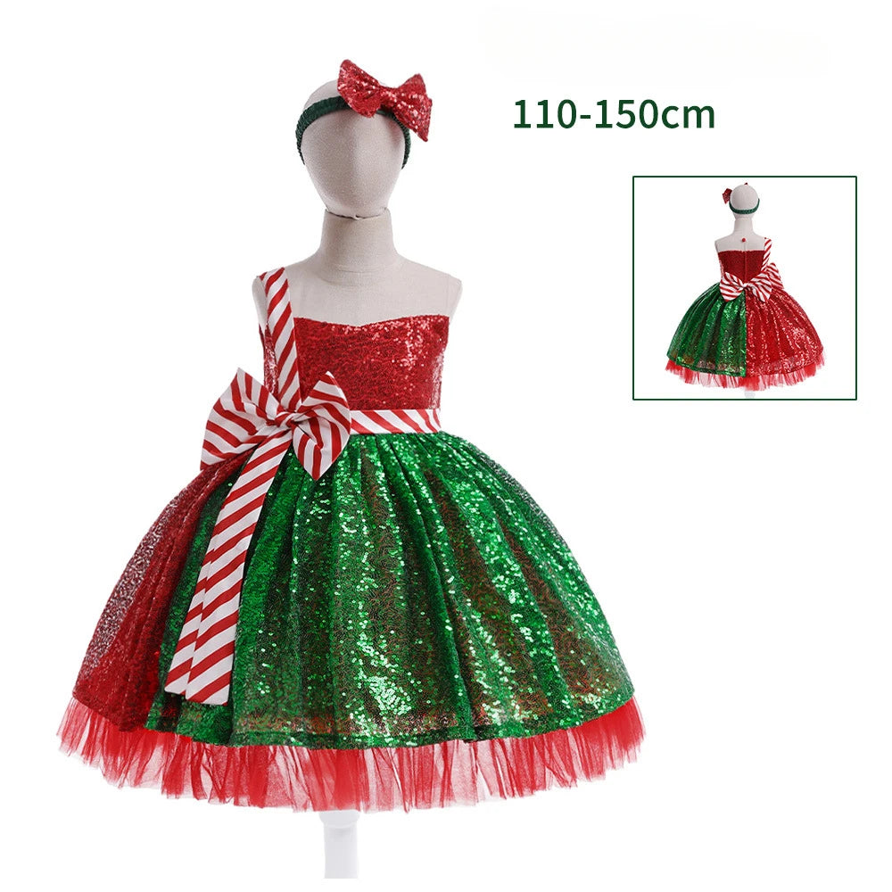 Christmas Cosplay Princess Dress Children Red New Year Carnival Clothes Girls Cartoon Xmas Tree Role Play Outfit Cute Costume
